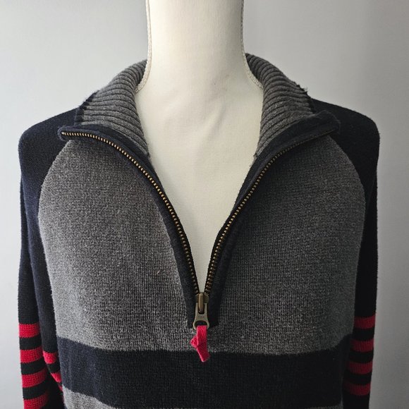 men's AEROPOSTALE 3/4 zip SWEATER black STRAIGHT HEM warm RED gray - Picture 3 of 13